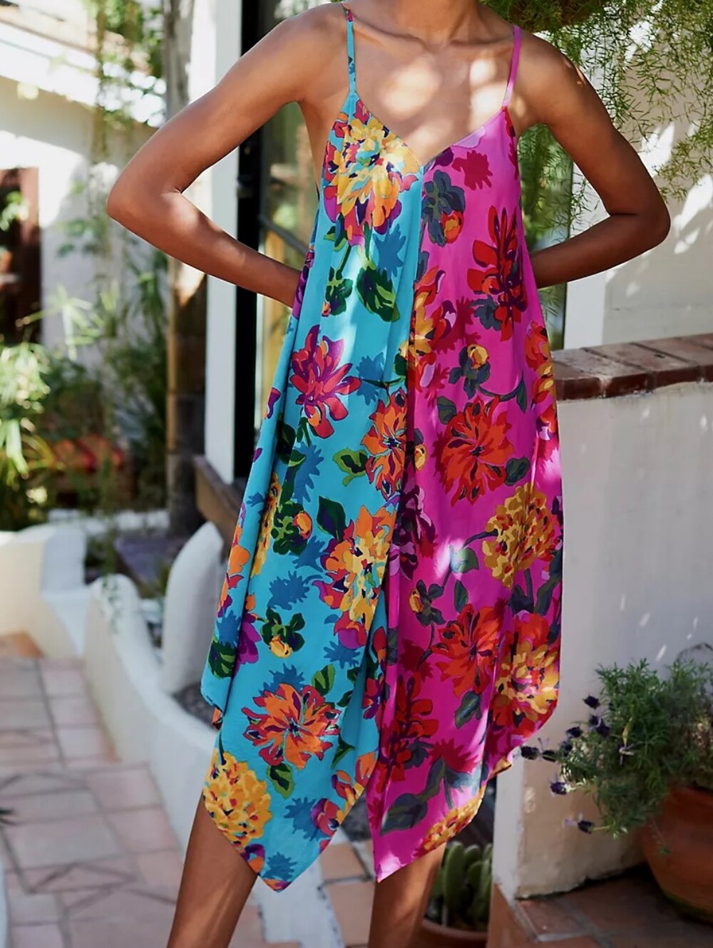 Anthropologie Flowy Dress Floral Pink Blue Spaghetti Straps Size XS S Women's